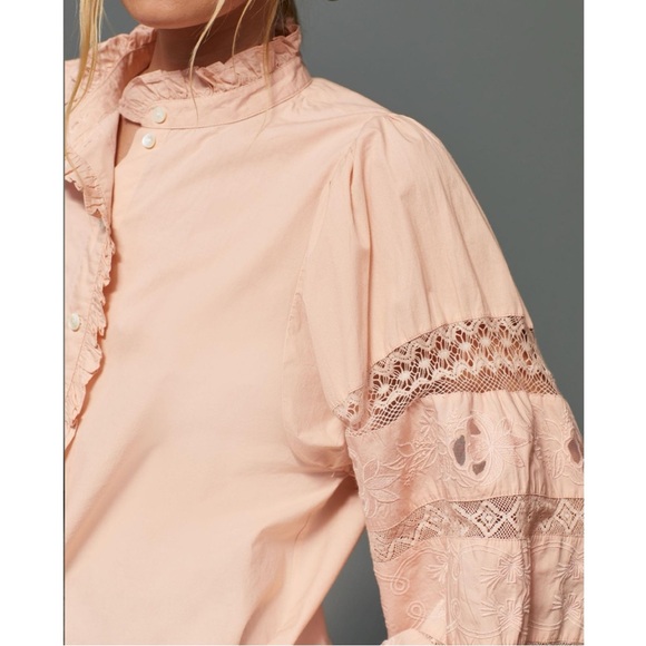Anthropologie x Love The Label Puff Sleeve Lace Button Down Blouse NWT Size XS - Picture 5 of 12